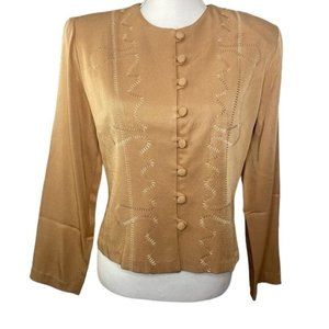Vintage 80’s Exposition ladies button blouse top tan size small USA
